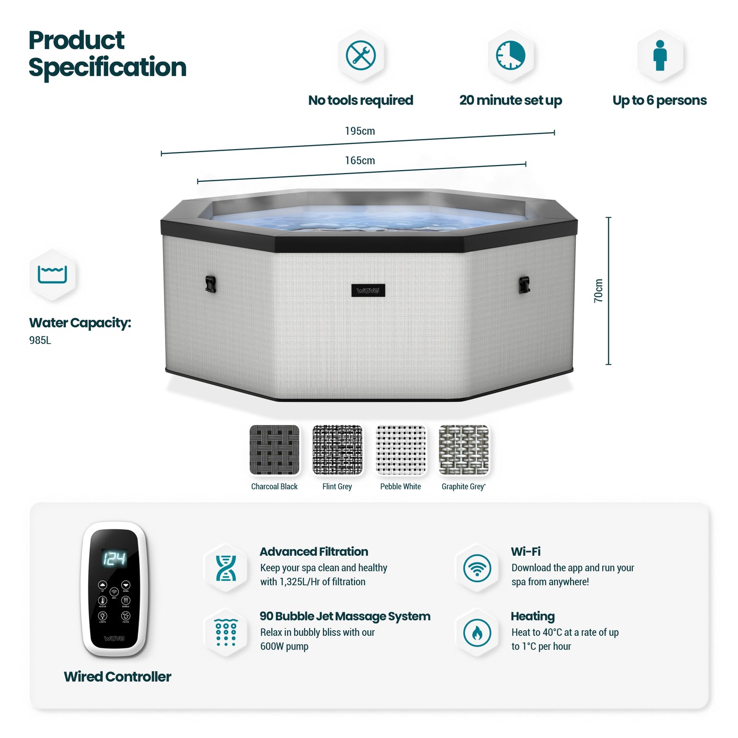 Como 6-Person Eco Foam Hot Tub Built-In Integrated Heater