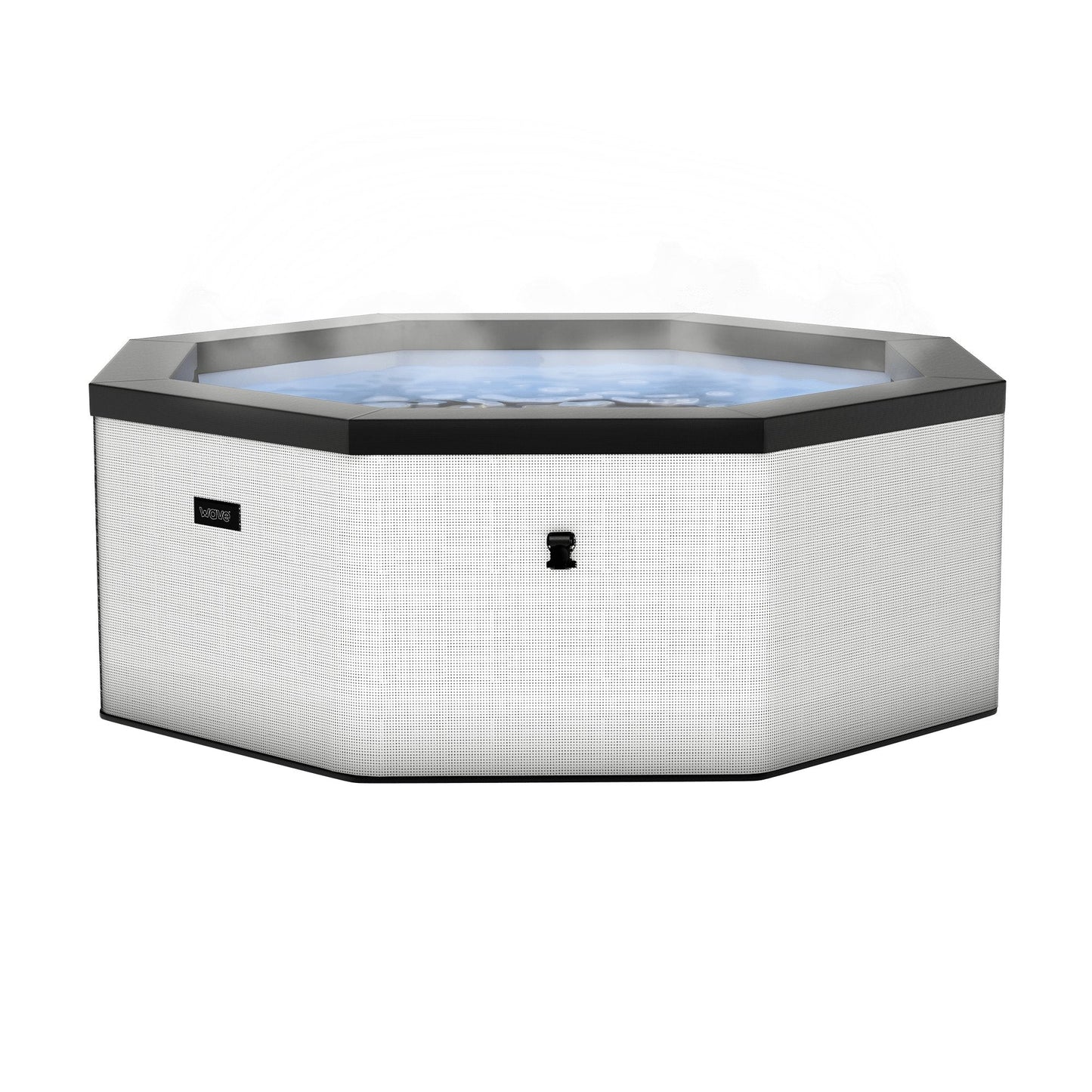 Pebble coloured Como spa filled and showing Wave logo in middle.