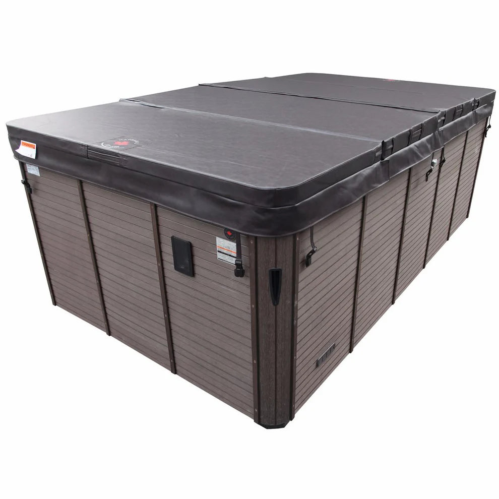 Canadian Spa Company St. Lawrence 13ft Swim Spa with black lid cover.