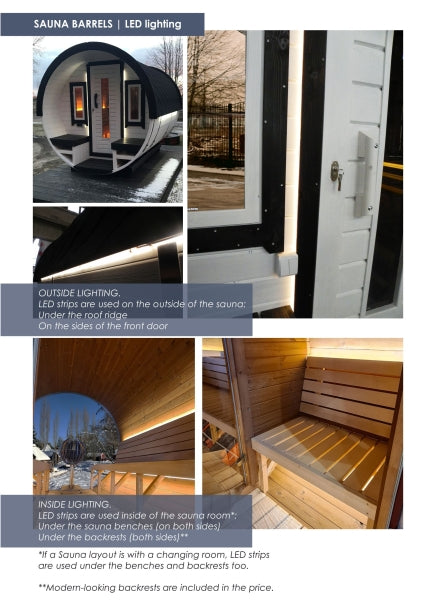 Viking Industrier 1.9m x 3m Sauna Barrel (SS193001) interior lighting images. 