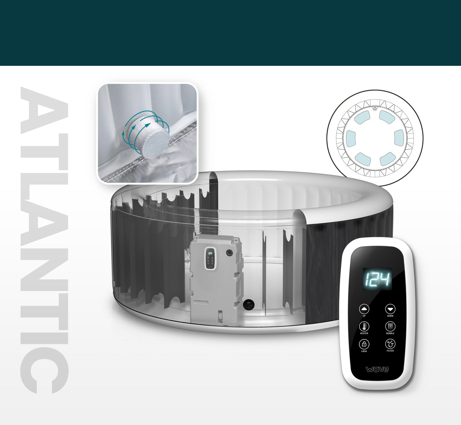 Atlantic inflatable spa heater system and controller unit. 