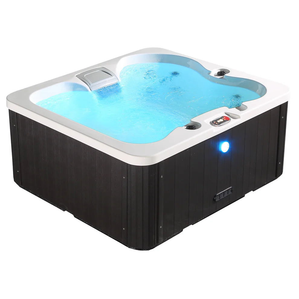 Canadian Spa Company UK Manitoba Jet Spa showing blue LED lights. 