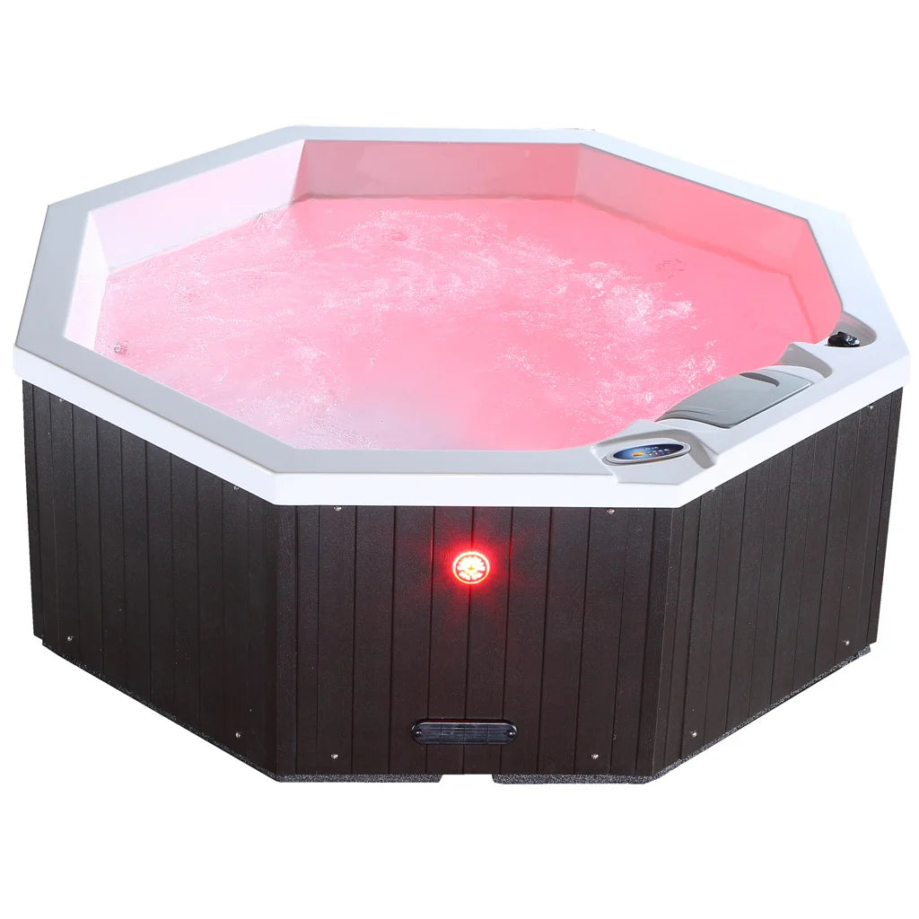 Muskoka 14-Jet 4-Person Spa with red LED lighting. 