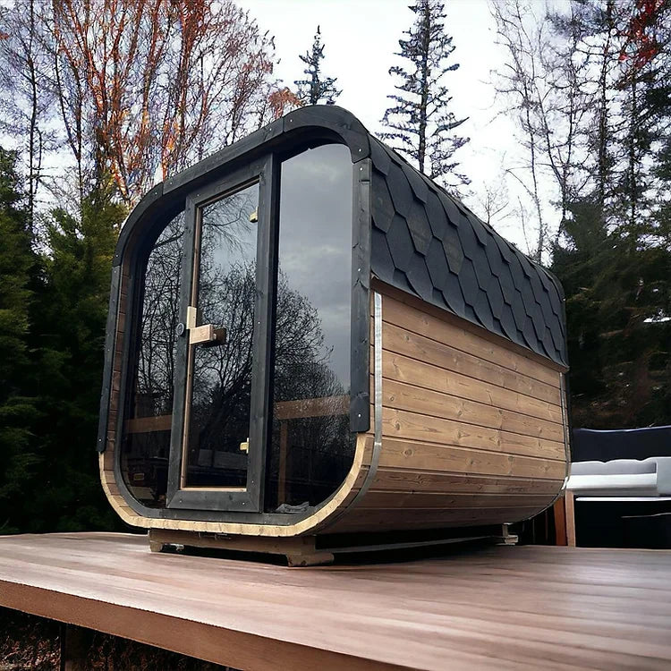 Sunny_Hot_Tubs_Cube_Sauna on decking