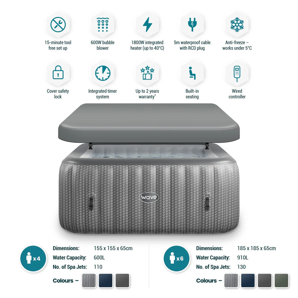 Pacific 6-Person Inflatable Hot Tub with Integrated Heater- Grey Rattan Colour