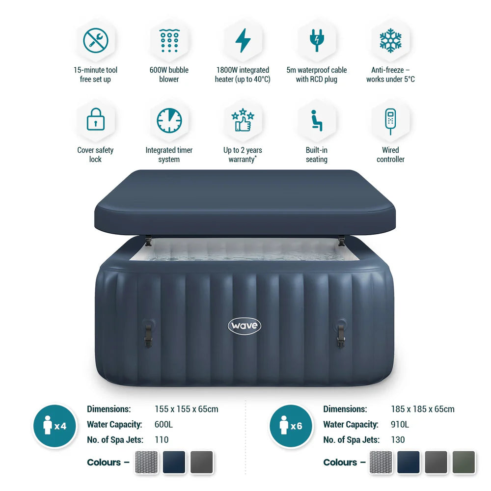 Pacific 6-Person Inflatable Hot Tub with Integrated Heater Navy Colour