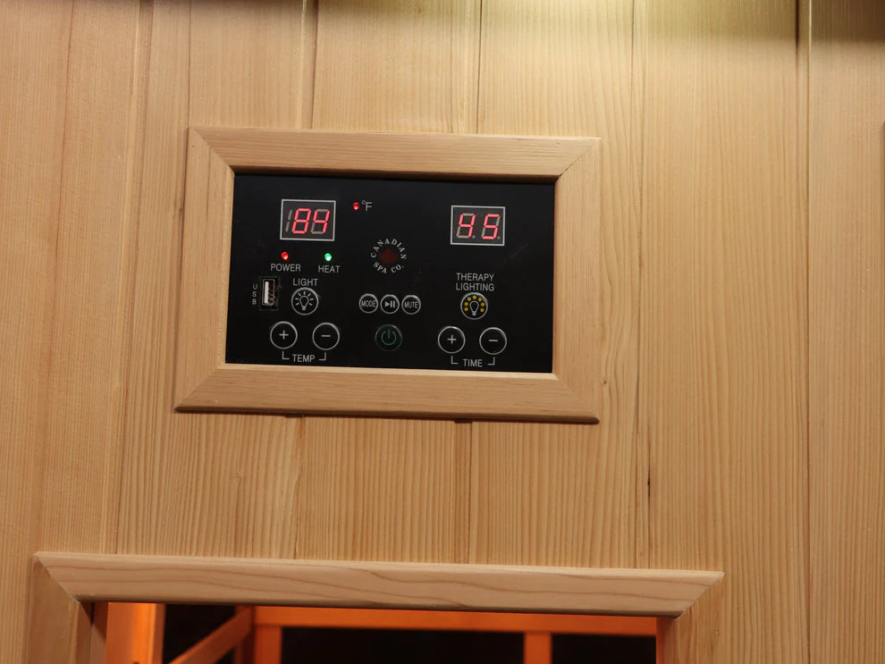 Canadian Spa Company Tremblant 2 Person Indoor Infrared Sauna showing control panel